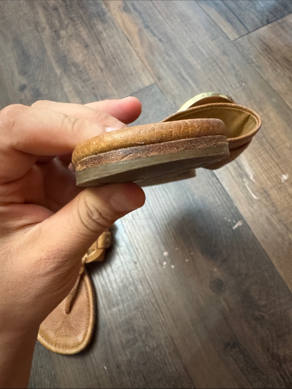 Tory Burch Tan Leather Logo Thong Sandals - Picture 8 of 16